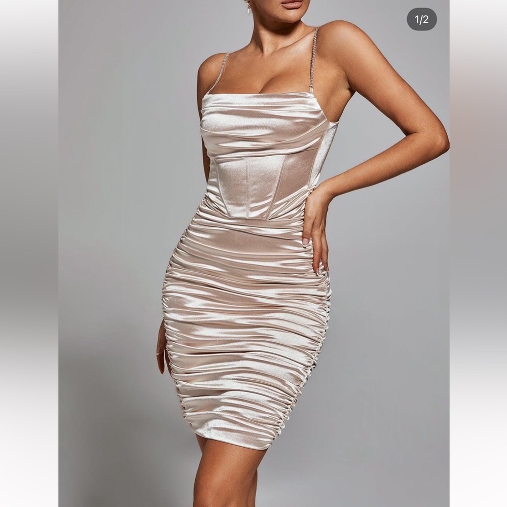 Hera Collection Elegant Cream Ruched Mini Dress